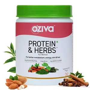 Oziva Protein & Herbs For Women |Protein Powder With Ayurvedic Herbs Like Shatavari, Giloy, Curcumin & Multivitamins For Improving Metabolism, Skin & Hair | Vanilla Almond 500G