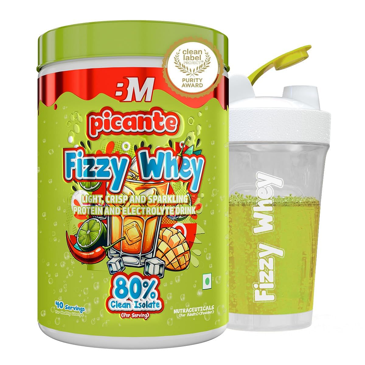 

Fizzy Whey [Picante] | Clear Whey Protein isolate + Electrolytes | 80% Protein, 0g Lactose, 0 Added Sugar, 1g fat | Clean Label Project Purity Awar...