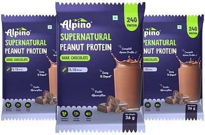 

Alpino Supernatural Peanut Protein Powder Dark Chocolate 108g (Pack of 3) - 100% Plant-Based, High-Performance Protein - 24g Protein, 5.1g BCAAs, N...