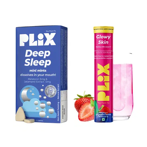 PLIX Beauty Sleep Combo - Deep Sleep 30 Mini Mints with Melatonin for a Restful Sleep and Skin Glow Glutathione 15 Effervescent Tablets for Youthful and Glowy Skin PLIX Beauty Sleep Combo - Deep Sleep 30 Mini Mints with Melatonin for a Restful Sleep and Skin Glow Glutathione 15 Effervescent Tablets for Youthful and Glowy Skin