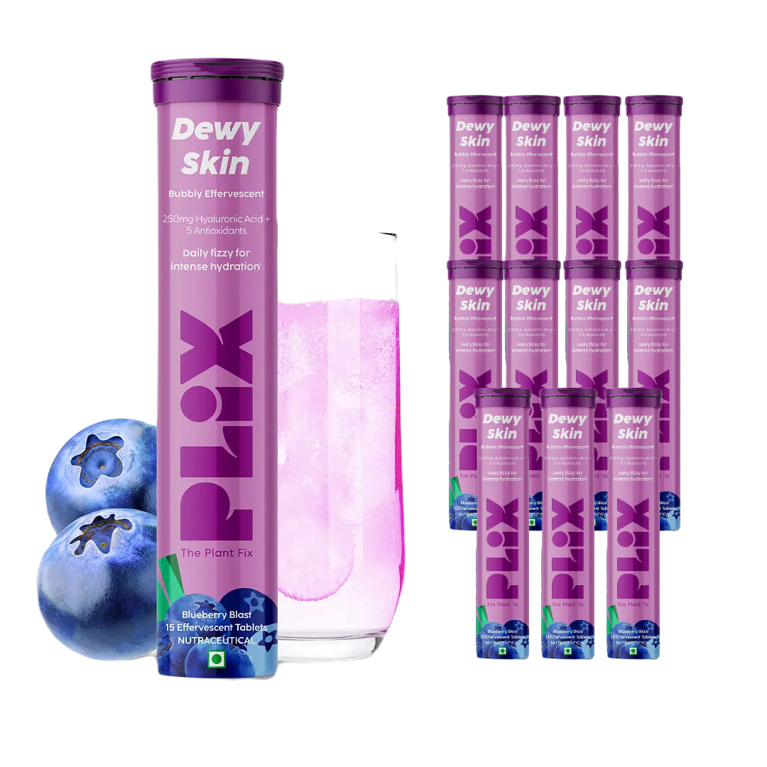 PLIX Hyaluronic Acid 15 Effervescent Tablets For Radiant Skin | Blueberry  Flavor Pack Of 12 | Superfoods Enriched | Supports Skin Hydration | Helps  To Reduce Fine Lines | Vegan