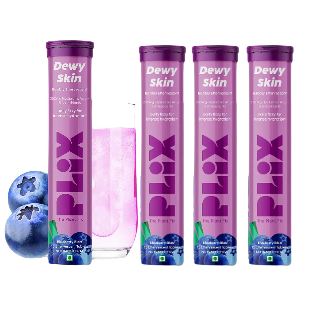 

PLIX - THE PLANT FIX Hyaluronic Acid 15 Effervescent Tablets For Radiant Skin | Blueberry Flavor Pack Of 4 | Superfoods Enriched | Supports Skin Hy...