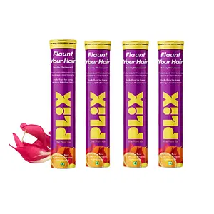 PLIX Heavenly Hair With Natural Biotin|15 Effervescent Tablets, Orange Flavour, Pack of 4|Supports Long, Lustrous, Strong Hair, |Vegan, Caffeine Free, Dairy Free, Sugar Free, Non GMO