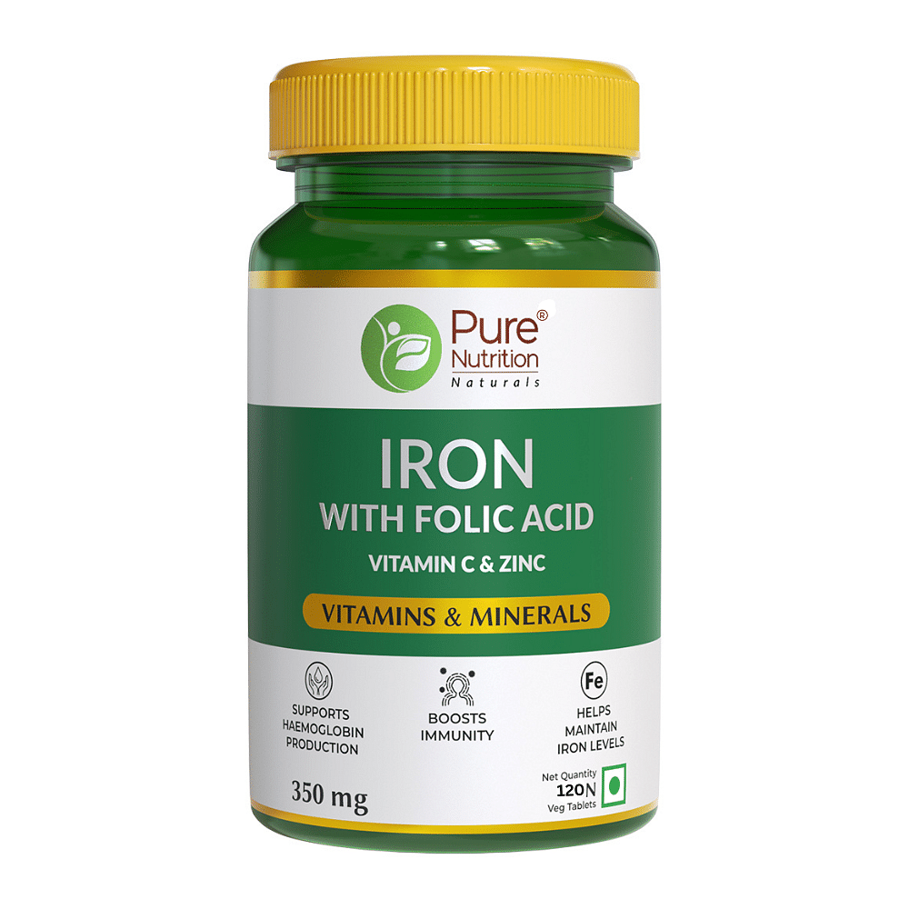 

Pure Nutrition Iron Supplement with Vitamin C,B12, Folic acid & Zinc for Men & Women (120 Tablets)