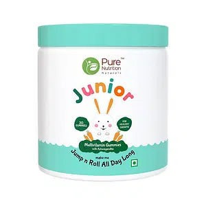 Pure Nutrition Multivitamin Kids Gummies With Ashwagandha, Vitamin B & Lysine To Support Bone Health | Childs Overall Growth & Development Of The Body - 30 Veg Gummies