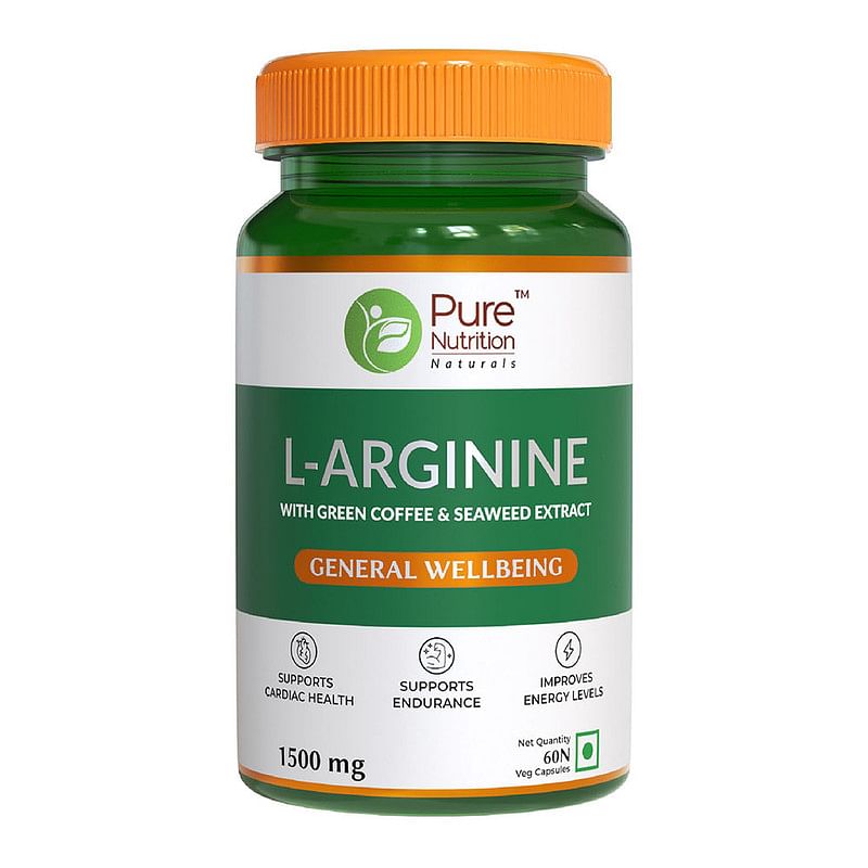 

Pure Nutrition L-Arginine 1500 Mg With Green Coffee, Seaweed & Beetroot Extract, L-Citrulline And Nitric Oxide Booster supplement - 60 Veg Capsule