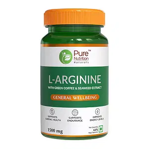 Pure Nutrition L-Arginine 1500 Mg With Green Coffee, Seaweed & Beetroot Extract, L-Citrulline And Nitric Oxide Booster supplement - 60 Veg Capsule