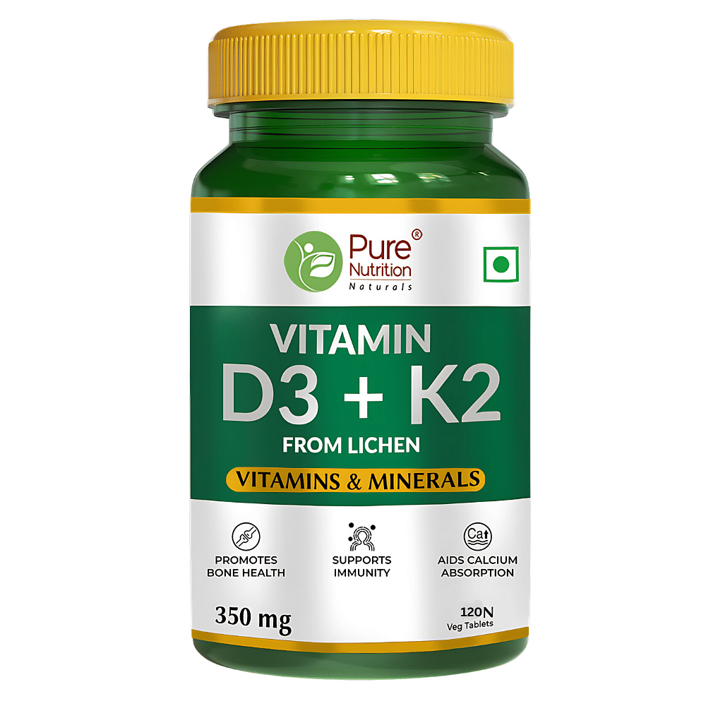 

Pure Nutrition Vitamin D3 + K2 l Vitamin D3 600IU for Bone & Joint Health Boosts Immunity (120 Tablets)