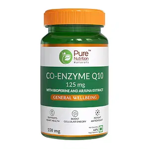 Pure Nutrition Bio Coenzyme Q10 125 Mg, Coq10 Supplement With Bioperine & Arjuna Extract For Heart Health, Brain Function, Powerful Antioxidant, Boost Cellular Energy - 60 Veg Capsules