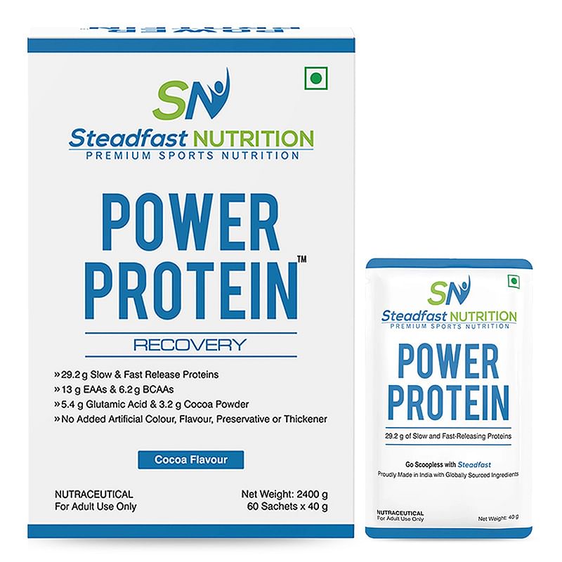 

Steadfast Nutrition Power Protein | Natural Cocoa Powder | Provides 13 g of EAAs | 6.2 g of BCAA | 5.4 g of Glutamic acid | 4 g carbohydrates & 5 e...