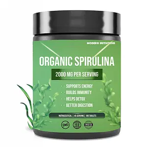 Modern Nutrition Organic Spirulina 2000mg Supplement For Men And Women | GreenSuper Food For Weight Management & Immunity Booster | Helps In Healthy Heart & Brain Health | Youthful Skin | Better Digestion | 180 Tabs
