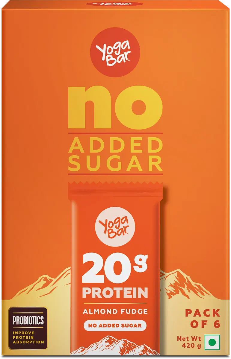 Yogabar 20 gram Protein Bar Almond Fudge - 6 x 70 g (Single Pack) + Protein  + Fibre + 100% Natural + Probiotics + Soy + Refined Sugar + Preservatives  Emulsifiers