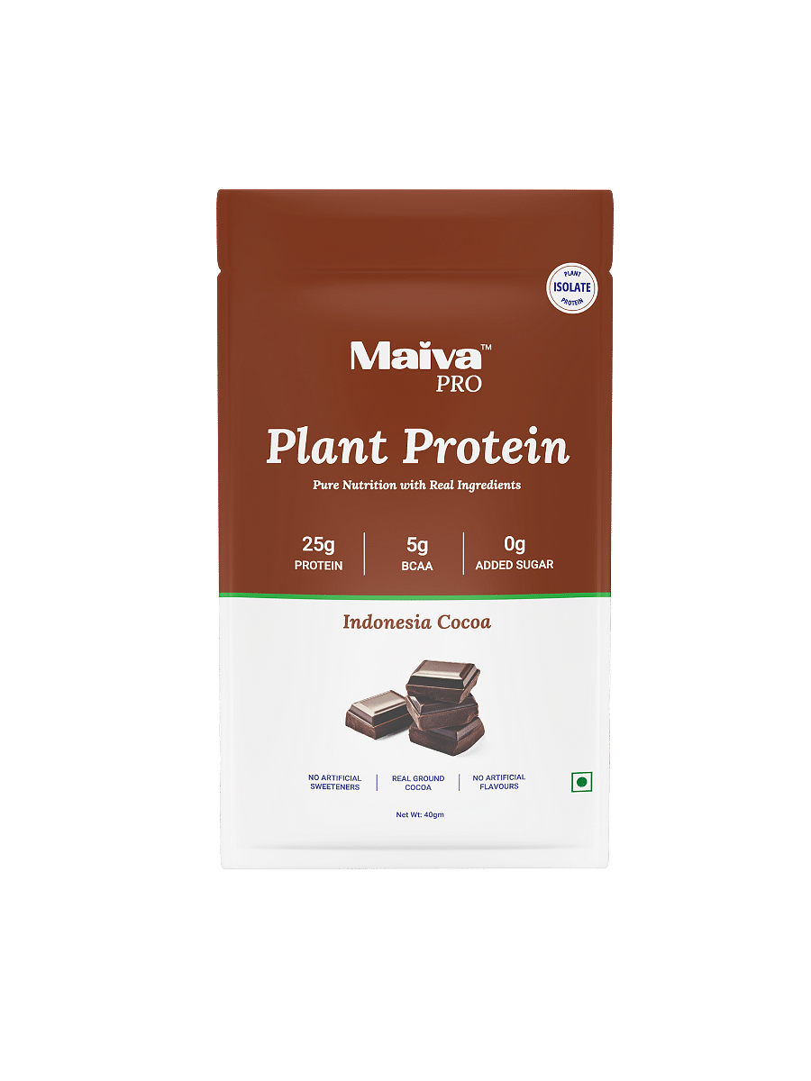 

Maiva Pro | Plant Protein Isolate - Indonesian Cocoa - 40gm (Pack of 5) | 25g Protein, 5g BCAA | Essential Amino Acids | Gut Friendly, Easy to Dige...