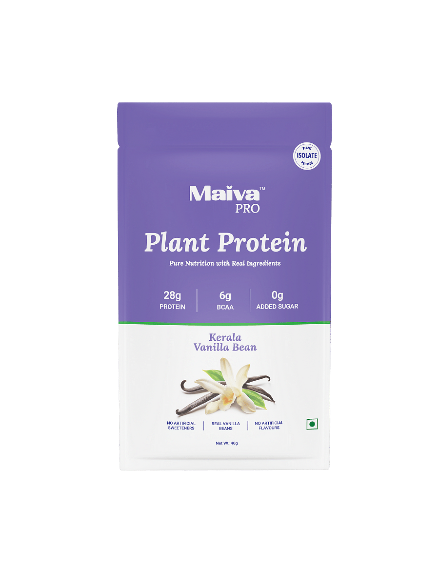 

Maiva Pro | Plant Protein Isolate - Kerala Vanilla Bean - 40gm (Pack of 5) | 28g Protein, 6g BCAA | Essential Amino Acids | Gut Friendly, Easy to D...