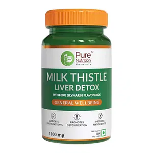 Pure Nutrition Milk Thistle Liver Detox With Silymarin, N-Acetyl L-Cysteine (Nac), Curcumin Extract, Amla Vitamin C For Liver Detoxification And Complete Liver Care - 60 Veg Tablets