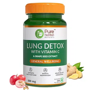 Pure Nutrition Lung Detox Supplement With Natural Herbal Blend Of Vitamin C, Grapeseed & Vasaka Leaves Extract |  Lung Cleanser For Detoxification Of Lung And Immune Defence - 60 Veg Capsules