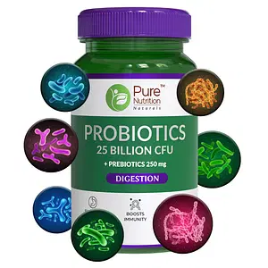 
Pure Nutrition Probiotics 25 Billion Cfu Plus Prebiotics 250 Mg, Prebiotics And Probiotics Capsules For Women And Men To Support Gut Health, 60 Veg Capsules(Pack Of 1)