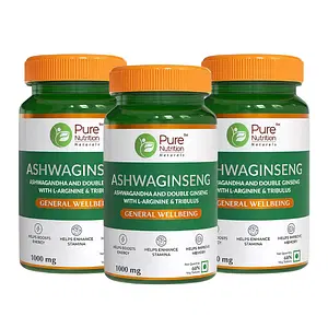 Pure Nutrition Ashwa Ginseng with Root Extract Ashwagandha Tribulus & Shatavari - 60 Tablet (Pack of 3)
