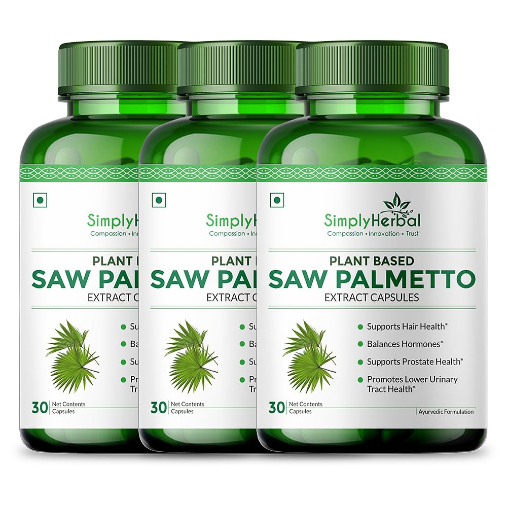 

Simply Herbal 100% Pure Saw Palmetto Serenoa Repens Extract 30 veg capsules 800mg for hair growth (Pack of 3)