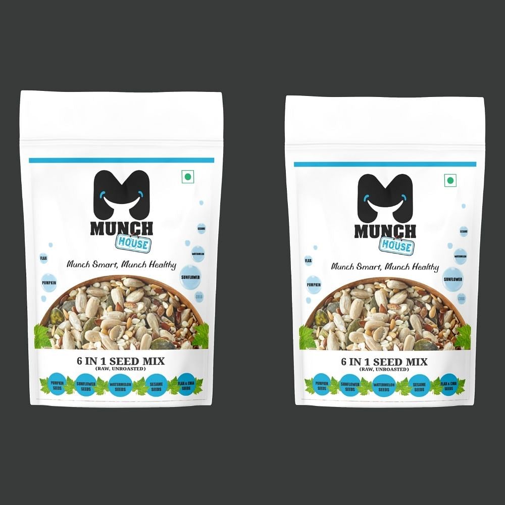 Munchhouse 6 In 1 Seed Mix - Pumpkin Seeds, Sunflower Seeds, Flaxseeds Seeds, Chia Seeds And Sesame Seeds - 400g - Pack Of 2