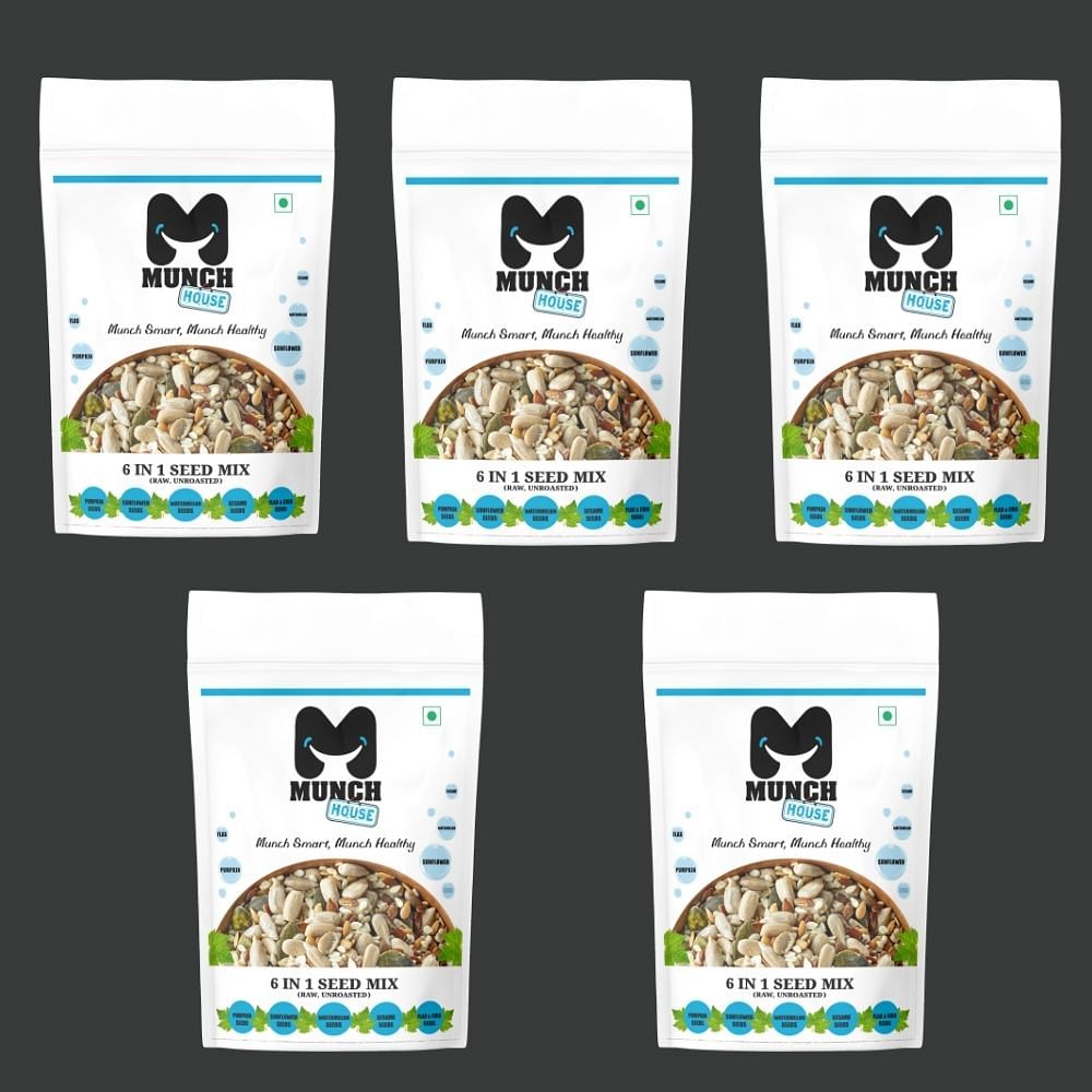 

Munchhouse 6 In 1 Seed Mix - Pumpkin Seeds, Sunflower Seeds, Flaxseeds Seeds, Chia Seeds And Sesame Seeds - 1Kg - Pack Of 5