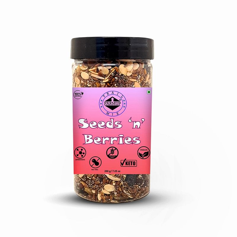 

FARMUP Seeds N Berries Trail Mix, 200g (Sunflower, Chia, Watermelon, Pumpkin, Black Raisins, Golden Raisins, Roasted Flax & Dried Cranberries)