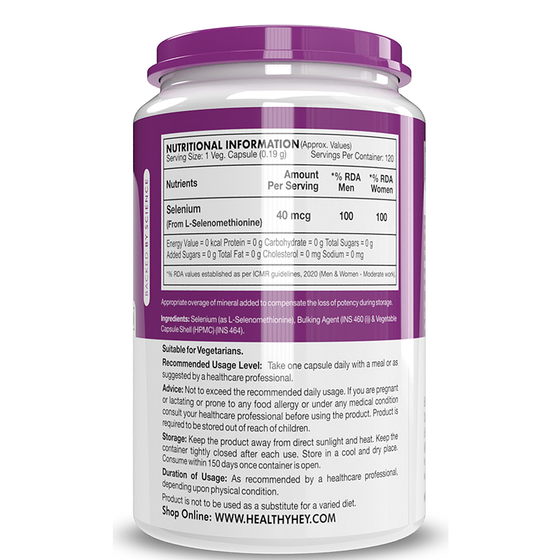 

HealthyHey Nutrition Selenium Capsules, 40mcg, Non-GMO & Superior Absorption - 120 Vegetarian Capsules