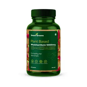 Smart Greens Plant Based Wholefood Biotin 10000 mcg For Healthy Skin, Nails and Hair - 60 Capsules