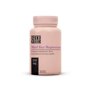 SheNeed Mind your Magnesium Supplements (310 mg)- Enhances Metabolism, Energy Production & Bone Health- 60 Capsules
