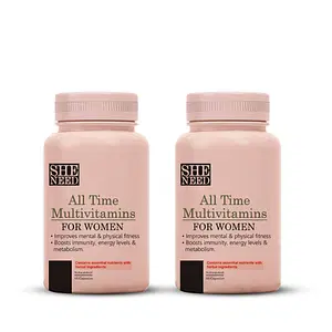SheNeed All Time Multivitamin For Women- For Boosting Metabolism, Energy And Physical Fitness With 25 Essential Multivitamins And Minerals - 60 Tablets (Pack Of 2) 