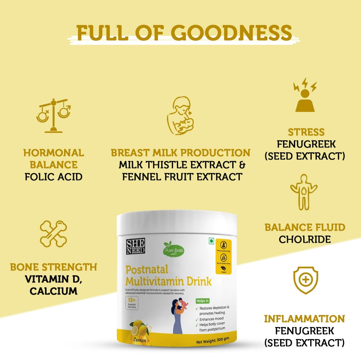 SheNeed Plant Based Postnatal Multivitamin Drink With Fenugreek Extract