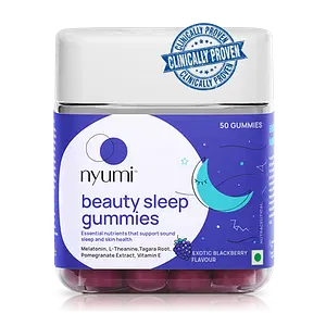 Nyumi Beauty Sleep Gummies With Melatonin| For Deep Sleep, Reduced Stress and Improved Focus | Non Addictive & No Next Day Drowsiness | 30 Days Pack | | 50 Gummies