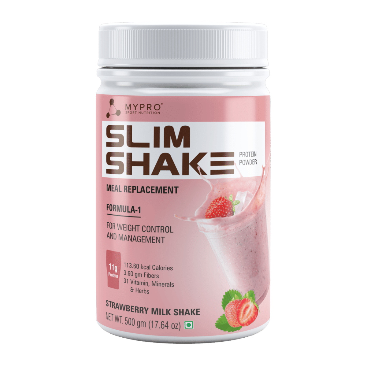 Mypro Sport Nutrition Slim Shake Protein Powder-Meal Replacement Shake For Weight Control & Management-Sugar Free - (Strawberry 500g)-picture-25