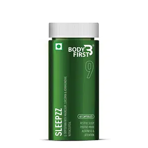 Body First Sleepzz - Unique Combination of L-Tryptophan, Magnesium, Curcumin, Ashwagandha, Nutmeg and Cinnamon for Restful & Calm Sleep, Supports Positive Mood & Regulated Sleep Cycle, 60 Veg Capsules