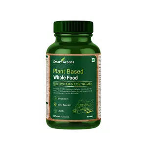 Smart Greens Plant Based Wholefood Multivitamin for Women Enriched with 51 Ingredients Includes Micronutrients, Amino Acids, Superfood Greens, Fruits, Vegetables & other Extract & Powder – 60 Tablets