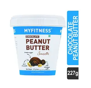 MYFITNESS Chocolate Peanut Butter Smooth 227g | 22g Protein | Tasty & Healthy Nut Butter Spread | Dark Chocolate| Vegan | Cholesterol Free & Gluten Free | Smooth Peanut Butter | Zero Trans Fat