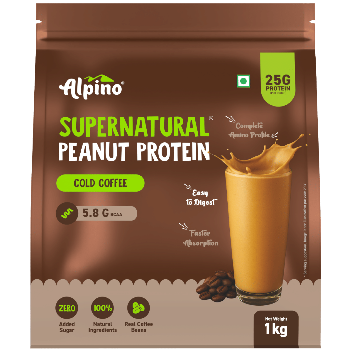 

ALPINO 25g Protein Supernatural Peanut Protein Powder Cold Coffee 1kg - Roasted Peanuts, Real Coffee, Monk Fruit - 100% Plant-Based Protein, 5.8g B...