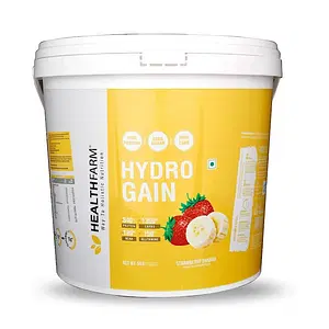 Healthfarm Hydro Gain Mass Gainer Protein Powder | Protein Powder for Muscle Gain | Whey Protein + Muscle Builder | Weight Gainer Protein Powder | Creatine Supplements - Flavour- Strawberry Banana 5kg