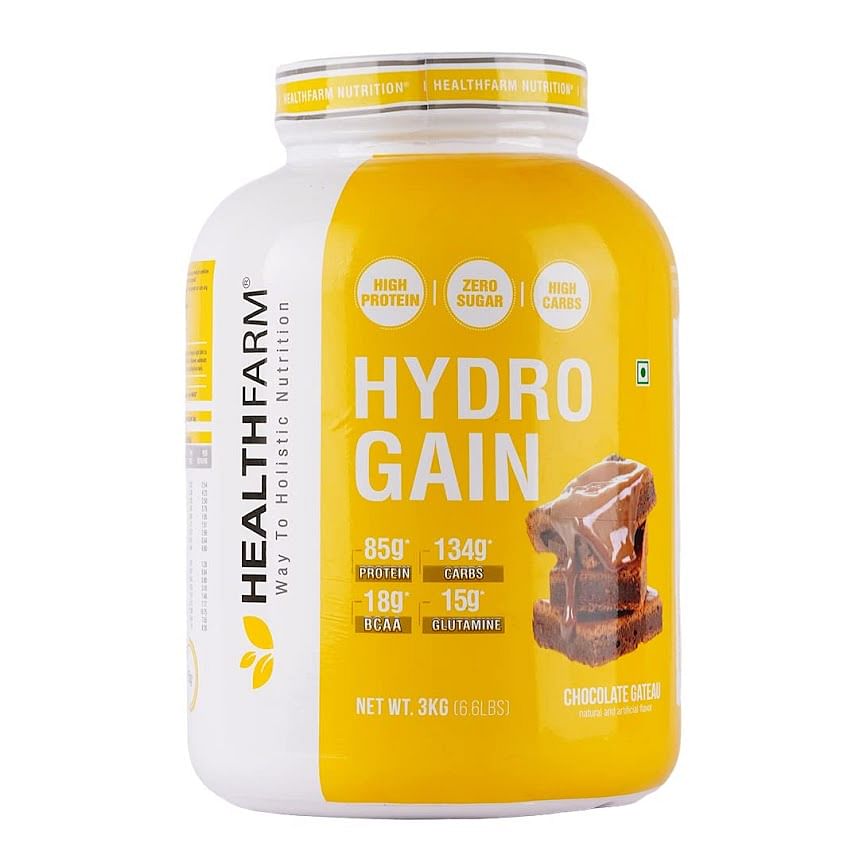 

Healthfarm Hydro Gain Mass Gainer Protein Powder 3kg | 24 Serving | 85g Protein | Chocolate Gateau