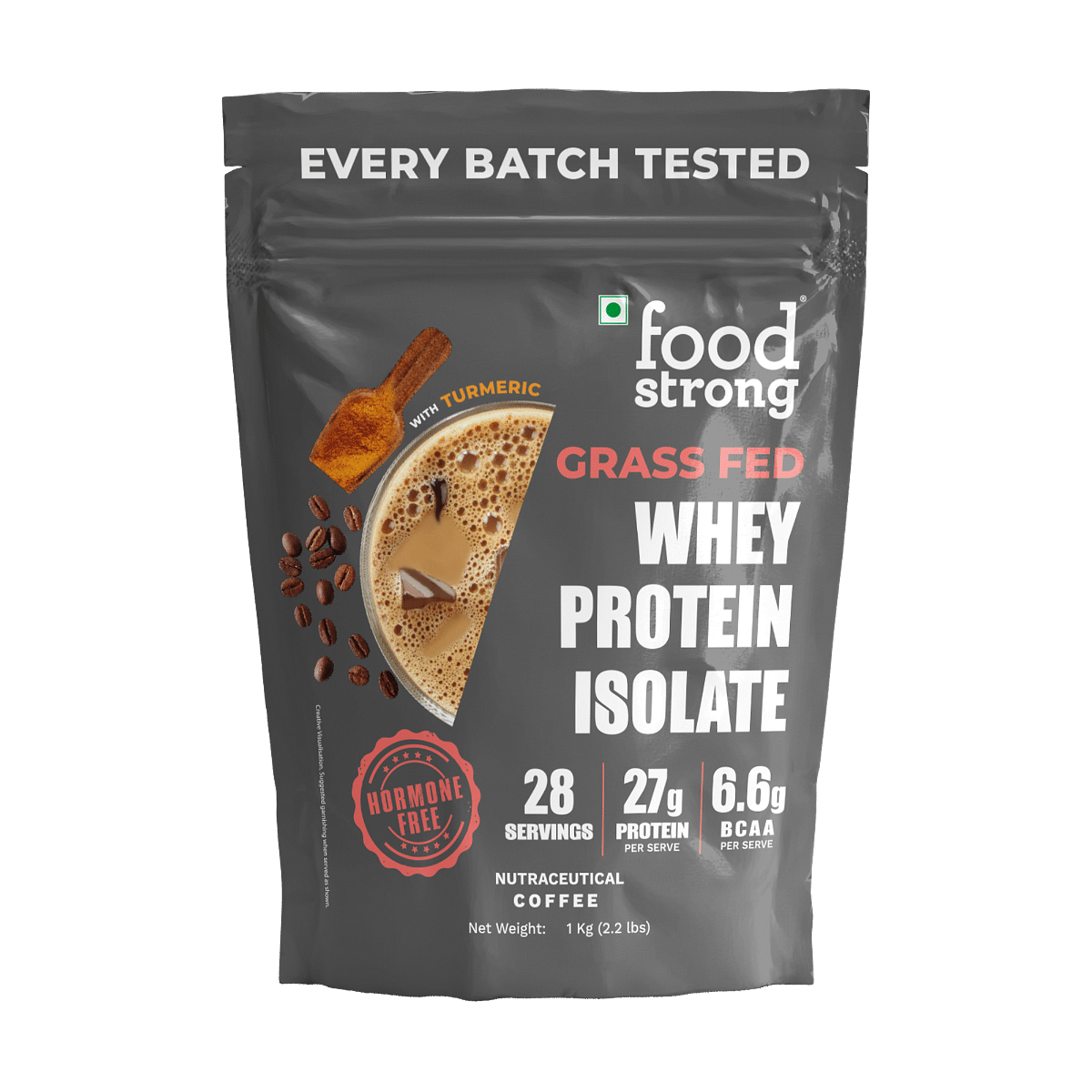 

Foodstrong Whey Protein Powder Isolate, Daily Protein Coffee Flavour, With Turmeric & Digestive Enzymes, No Added Sugar, 1Kg