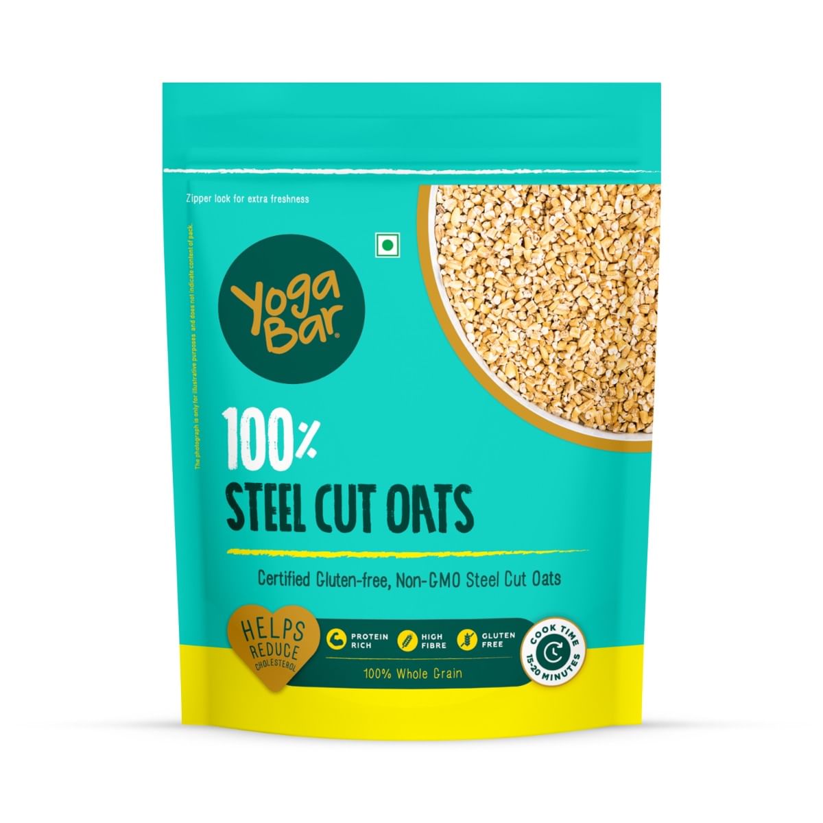 

Yogabar Steel Cut Oats 750g (Pack of 1) | 100% Whole Grain, Gluten-Free, High Fiber, Non-GMO, Protein-Rich, No Sugar Added