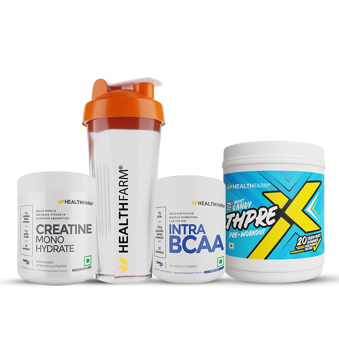 

HEALTHFARM SummerBody Stack1 (Thepre Rocket Candy 250gm +Creatine 100gm +Intra BCAA BlueRaz+Free Shaker )