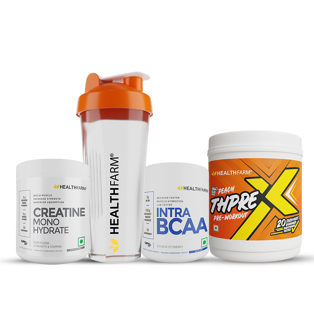 

HEALTHFARM SummerBody Stack1 (Thepre Peach 250gm +Creatine 100gm +Intra BCAA Blue Raz+Free Shaker )