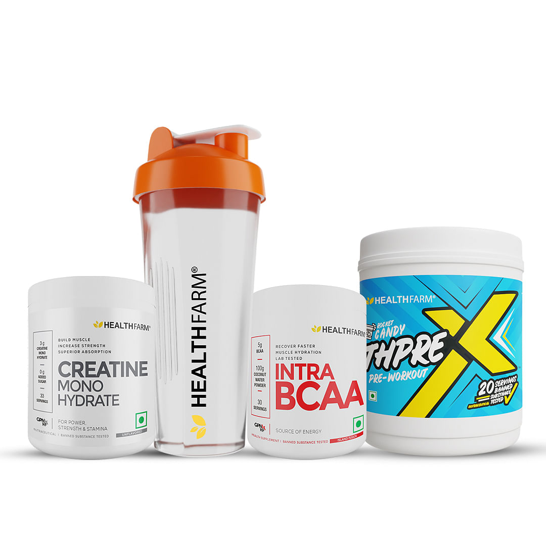 

HEALTHFARM SummerBody Stack1 (Thepre Rocket Candy 250gm +Creatine 100gm +Intra BCAA island+Free Shaker )