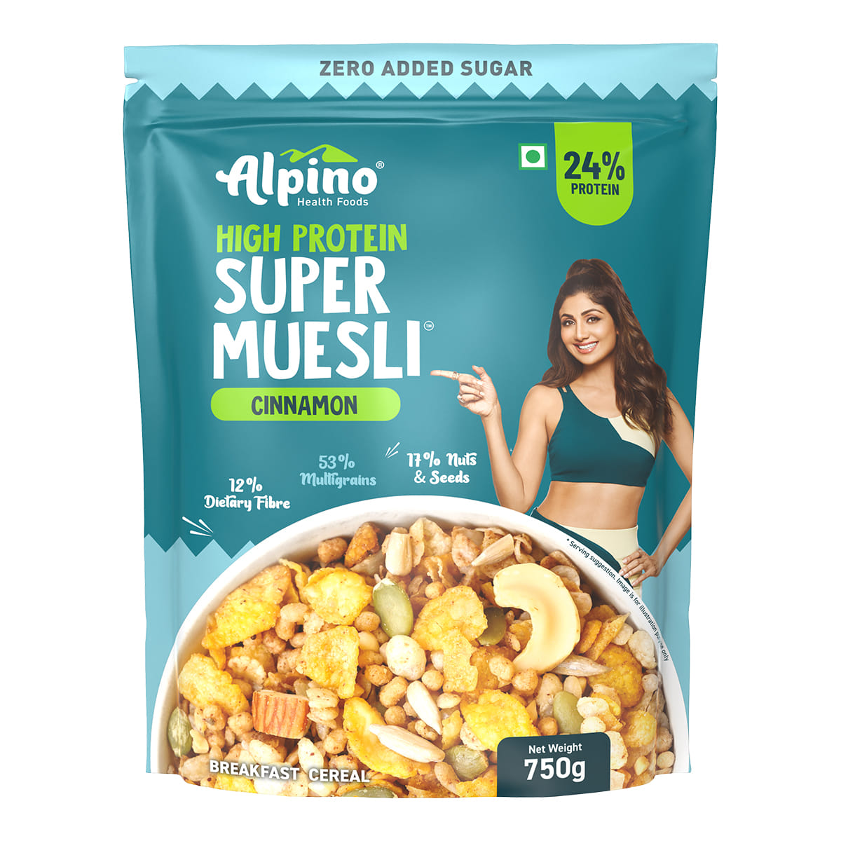 

ALPINO 24g High Protein Super Muesli Cinnamon 750g - 0 Added Sugar, 53% Multigrain, 17% Nuts & Seeds - Source of Dietary Fibre & Healthy Fats