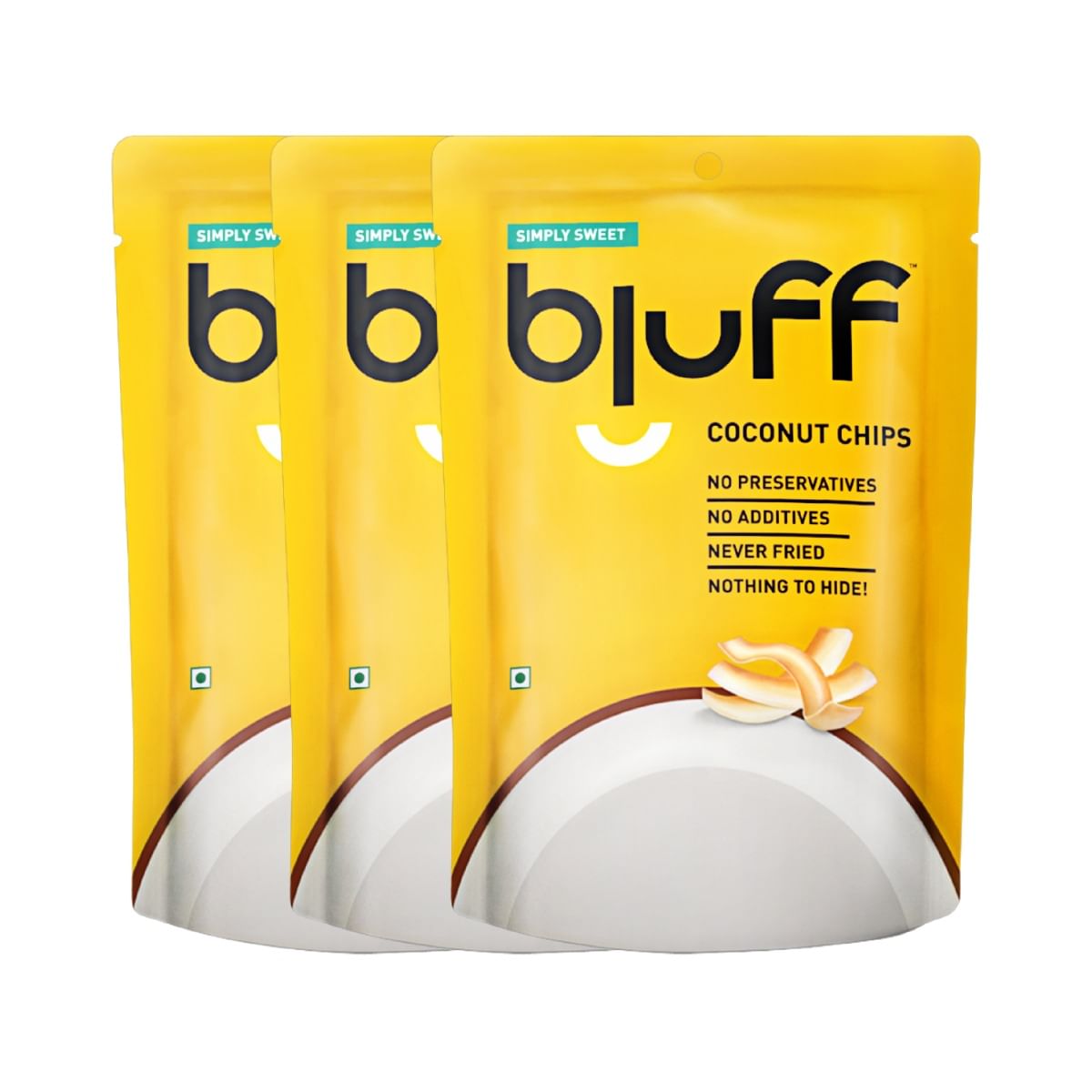 

Bluff Baked Coconut Chips, Healthy Snacks For Adults & Kids - Simply Sweet - (3 X 40g, 120g)