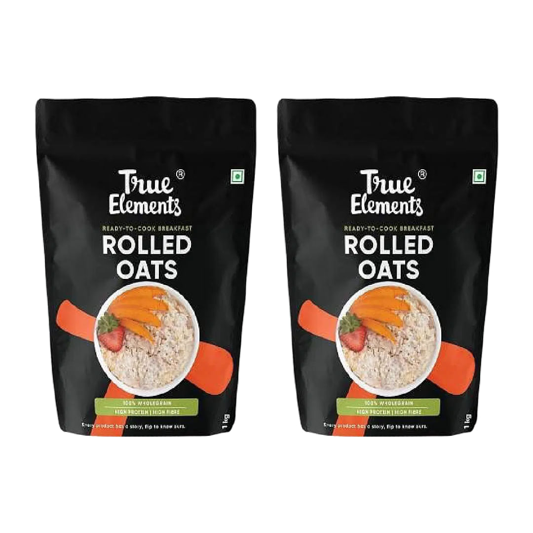 

True Elements Rolled Oats 2 kg (1 kg x 2 Packs) 100% Wholegrain Breakfast | Gluten - Free Oats | Diet Food for Weight Loss and Management