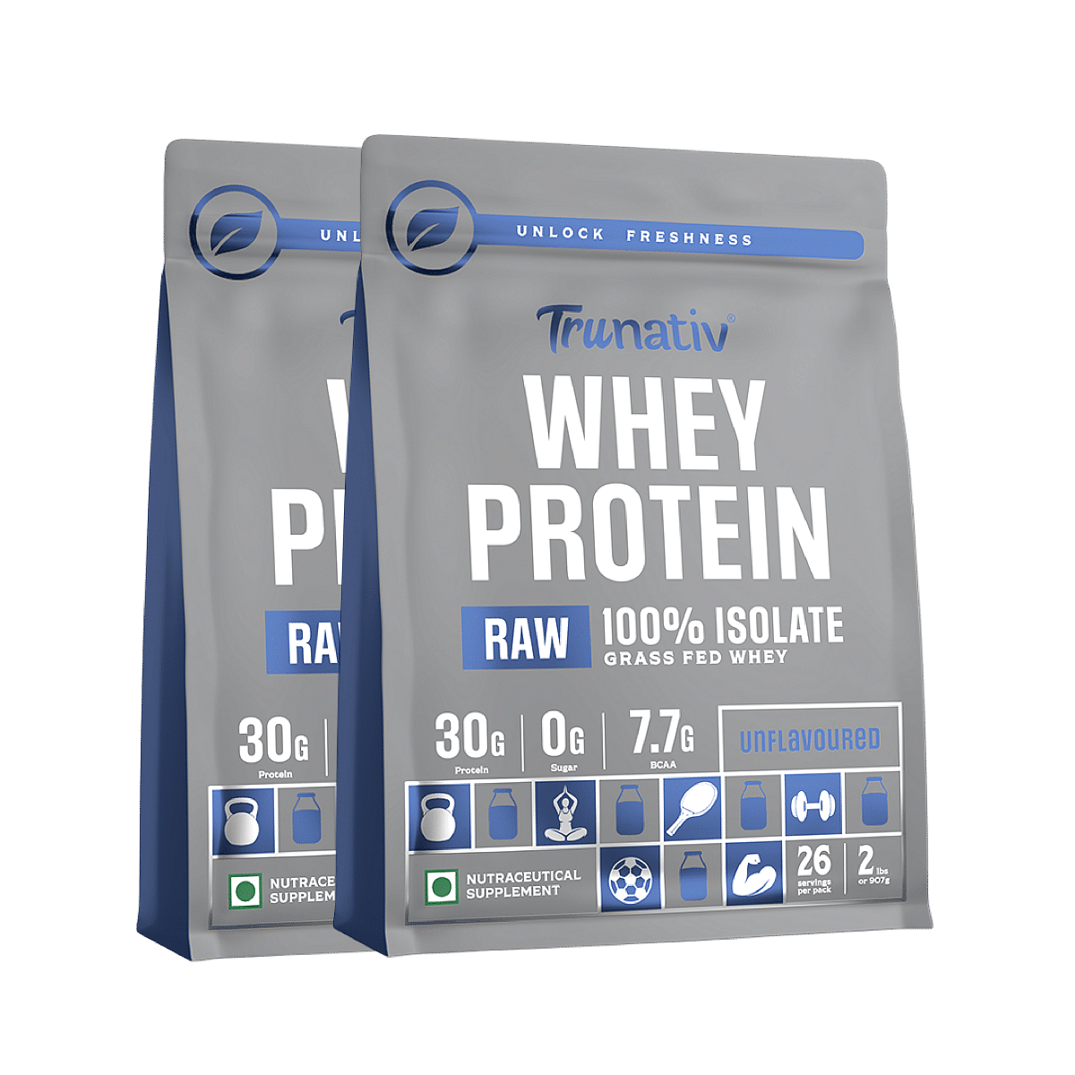 

TruNativ Raw Whey Protein Isolate 907gm | 33 Serving | Unflavored | 30g Protein | Lean Muscle Mass Pack of 2