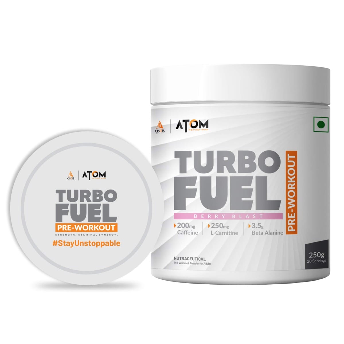 

AS-IT-IS ATOM Turbo Fuel Pre-Workout Formula I 200mg Caffeine, 4.3g Citrulline, 3.5g Beta Alanine I Energy, Strength, Focus & Muscle Pump Support I...