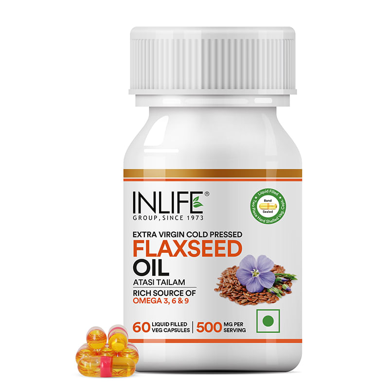 

INLIFE Flaxseed Oil Veg Omega 3 6 9 Supplement, Extra Virgin Cold Pressed 500 mg - 60 Veg Capsules